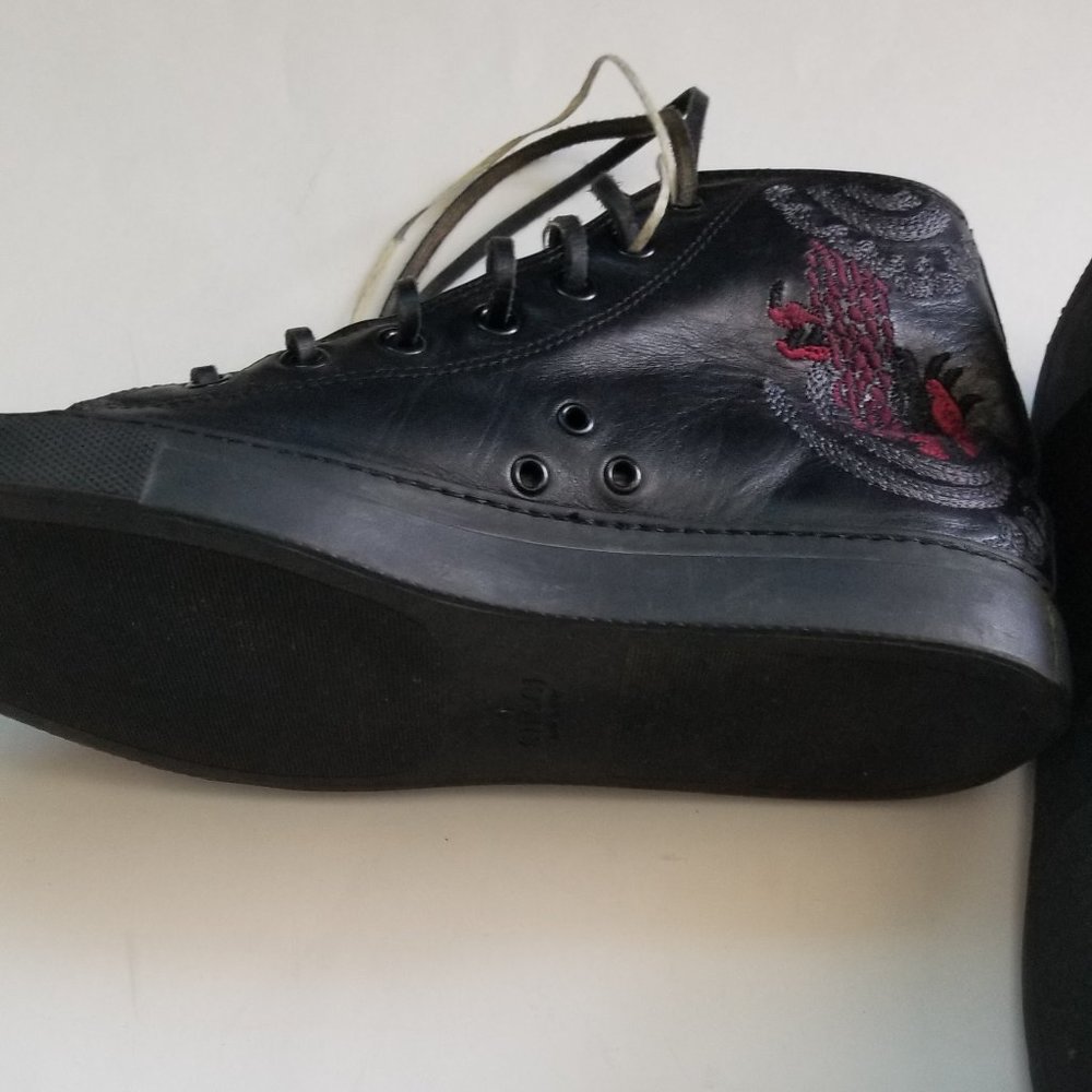Gucci Vintage Black Leather Ankle Boots Made in Italy W Red Embroidery Size 6.5 - Picture 14 of 16